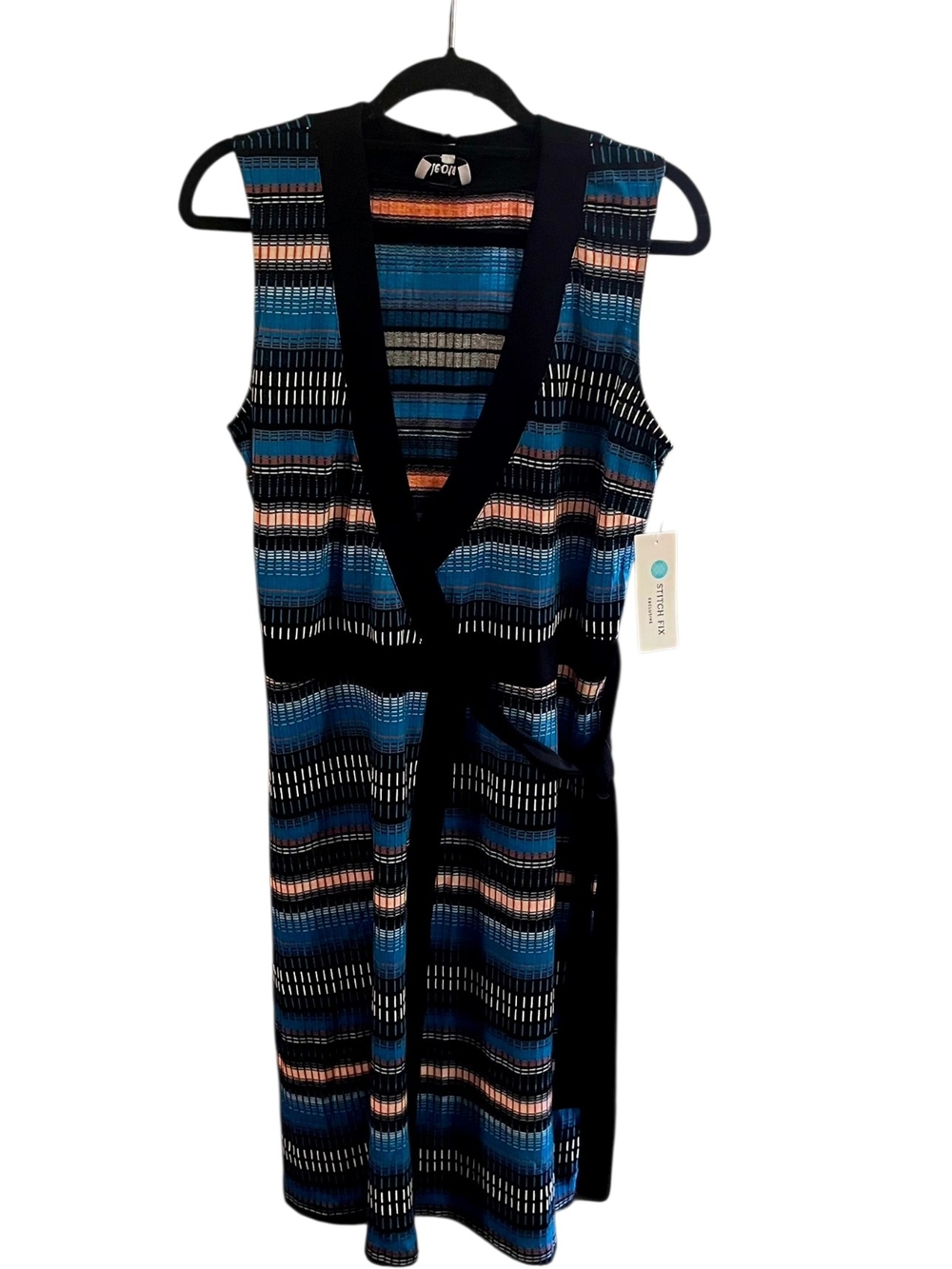 Leota Multicolor Striped Knit Dress in Black, Blue & Peach